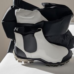 Moncler Black and White Combat Boots